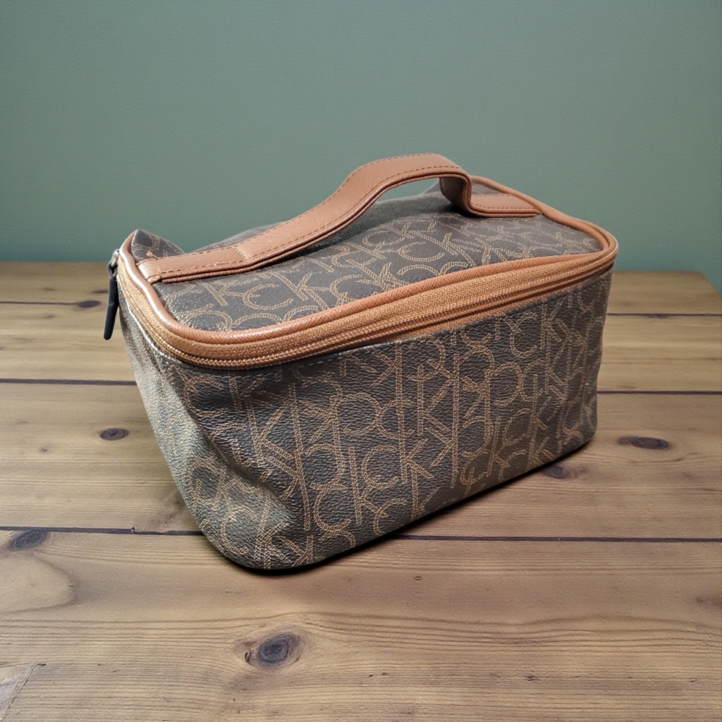 Calvin Klein Monogram Cosmetic Travel Vanity Case Toiletry Bag